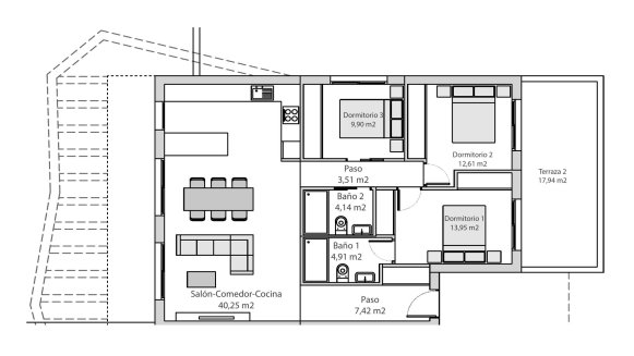 Bungalow floor plan, 3 bedrooms in LUZ 2 No. 3 (2D)